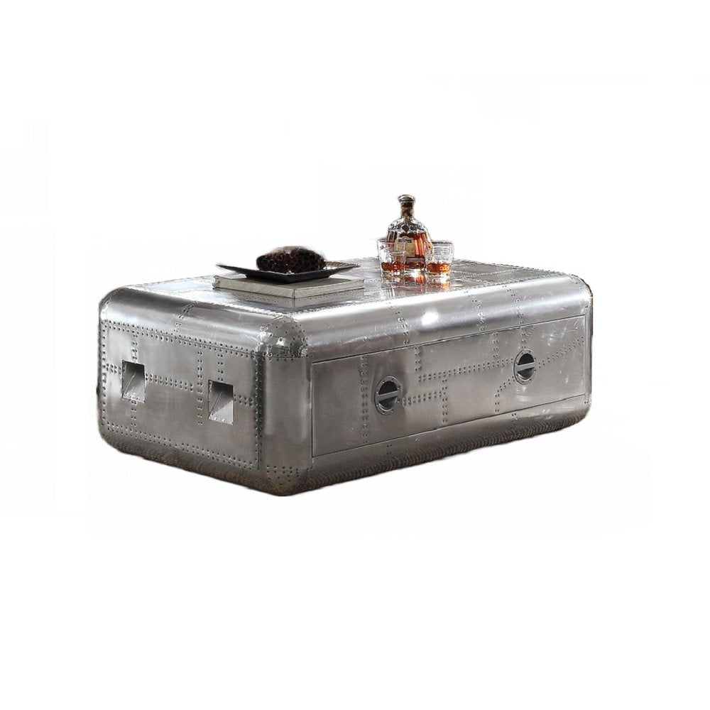 52" Silver Aluminum Solid Coffee Table With Drawer