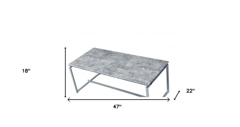 47" Gray and Silver PVC Veneer And Metal Sled Coffee Table