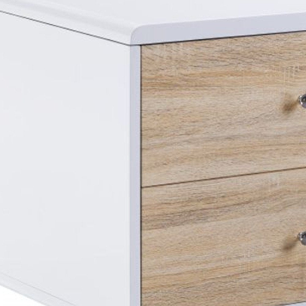 47" White and Natural Wood Frame Coffee Table With Two Drawers