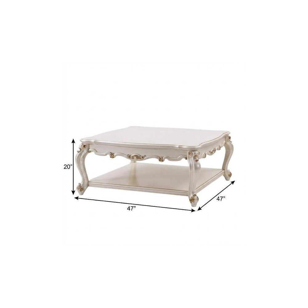 47" Pearl Wood Coffee Table With Shelf