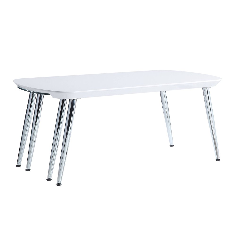 47" White Clear and Silver Wood And Glass And Metal Coffee Table