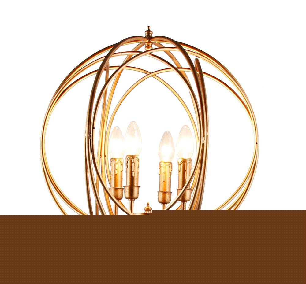 64" Gold Four Light Floor Lamp With Modern Gold Geometric Globe Shade