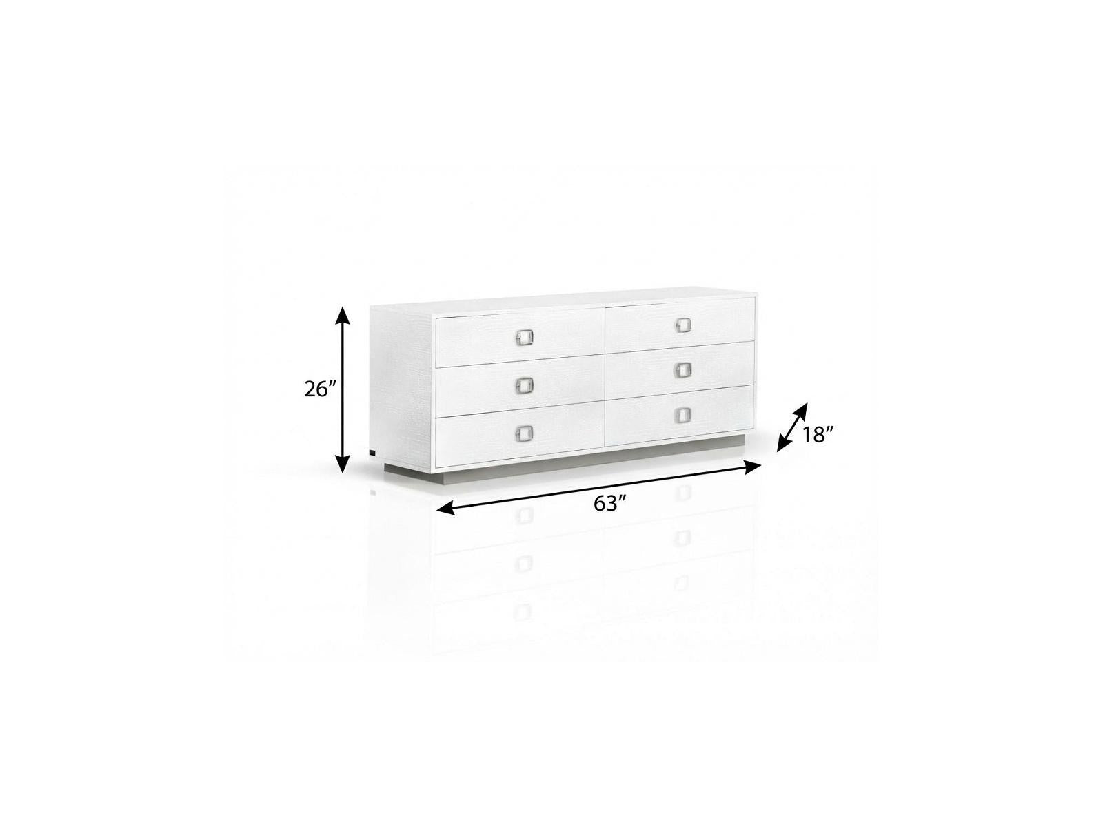 63" White Solid And Manufactured Wood Six Drawer Dresser