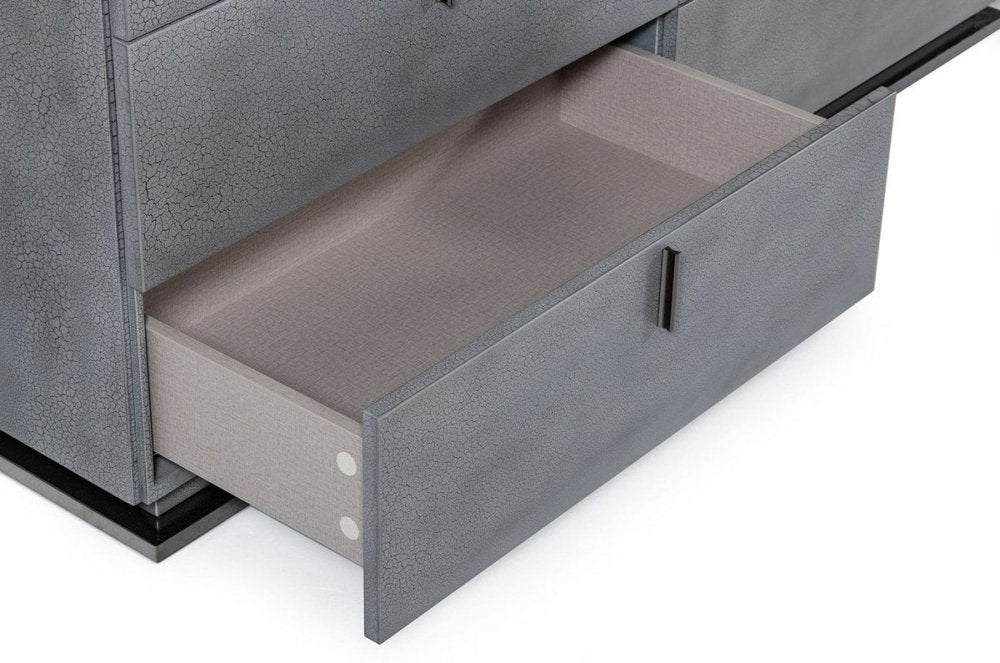59" Gunmetal Grey Crackle Finish Six Drawer Double Dresser