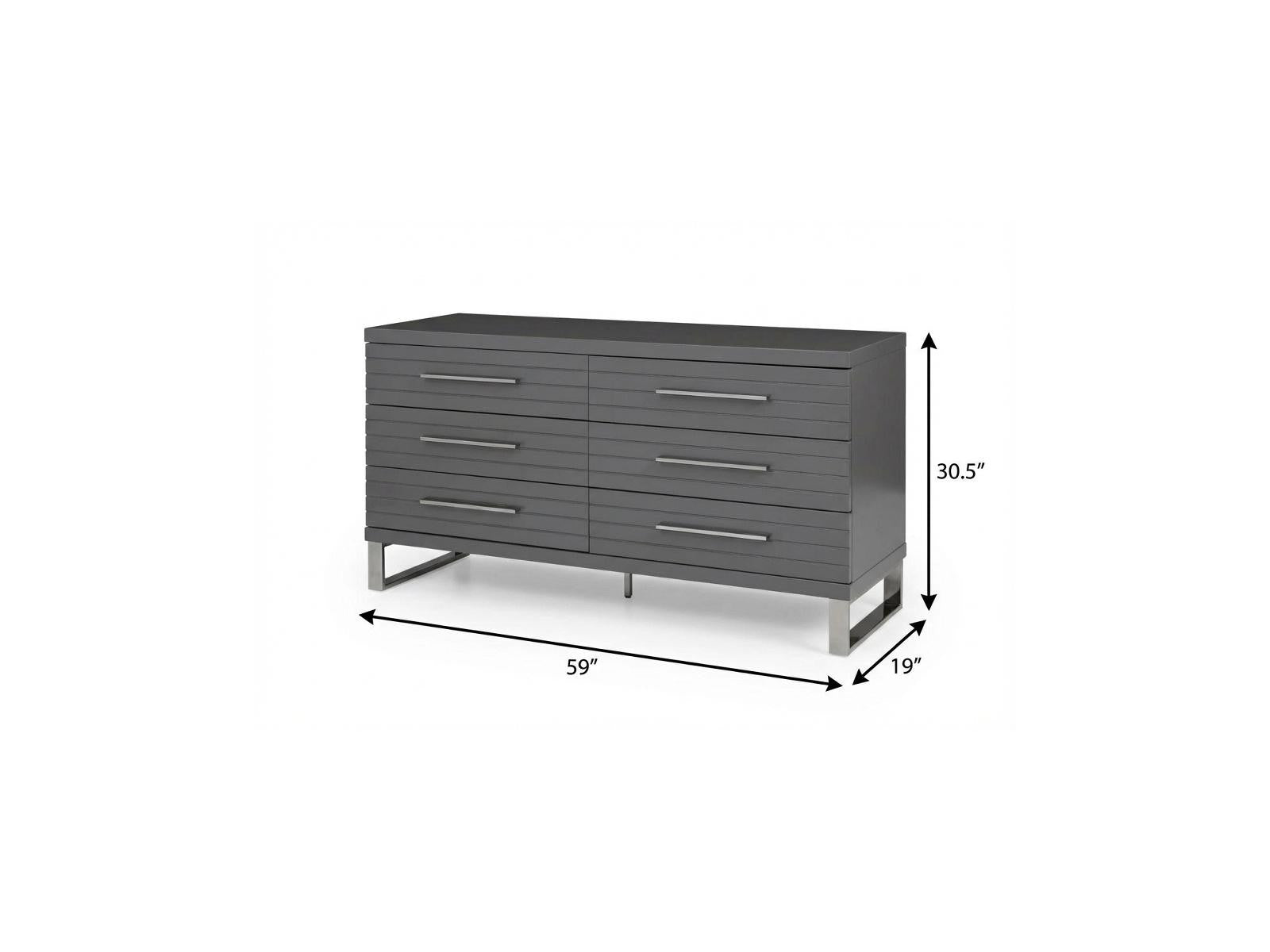 59" Grey Solid And Manufactured Wood Six Drawer Dresser