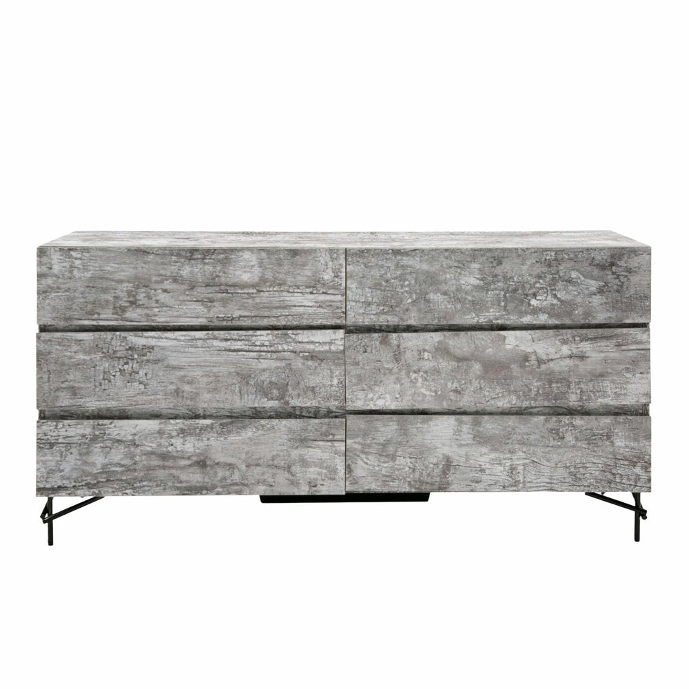 61" Gray Wood Six Drawer Double Dresser