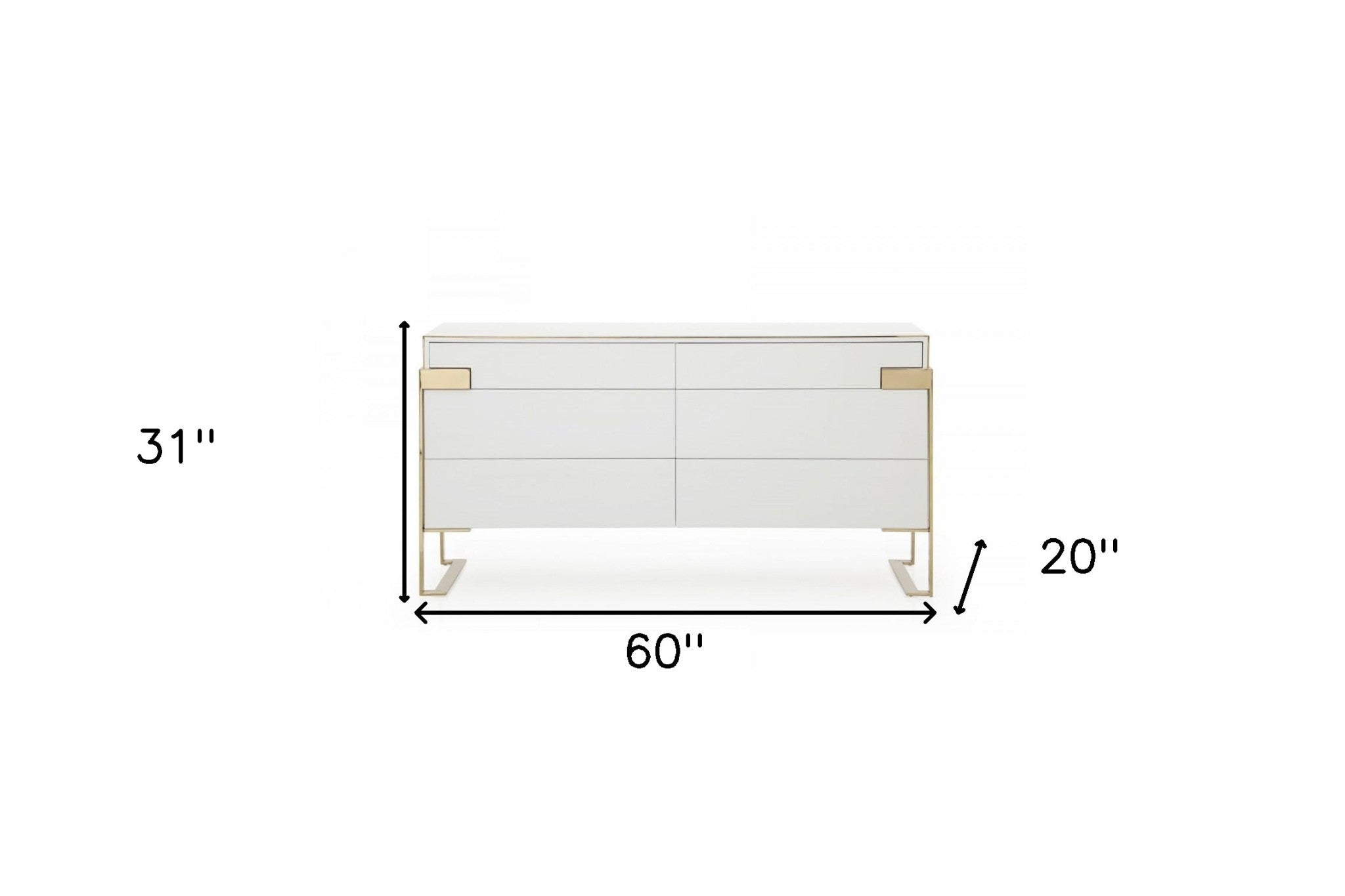 60" Gold and White Solid and Manufactured Wood Six Drawer Double Dresser