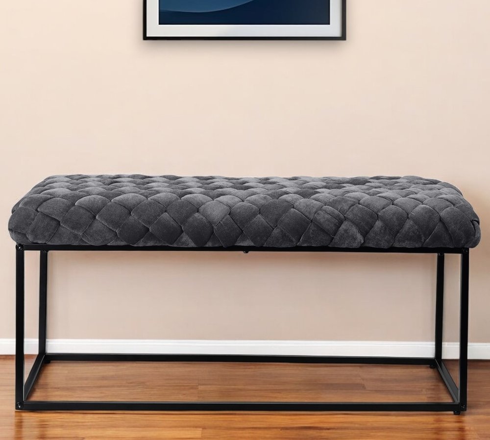 39" Black Velvet Upholstered Bench