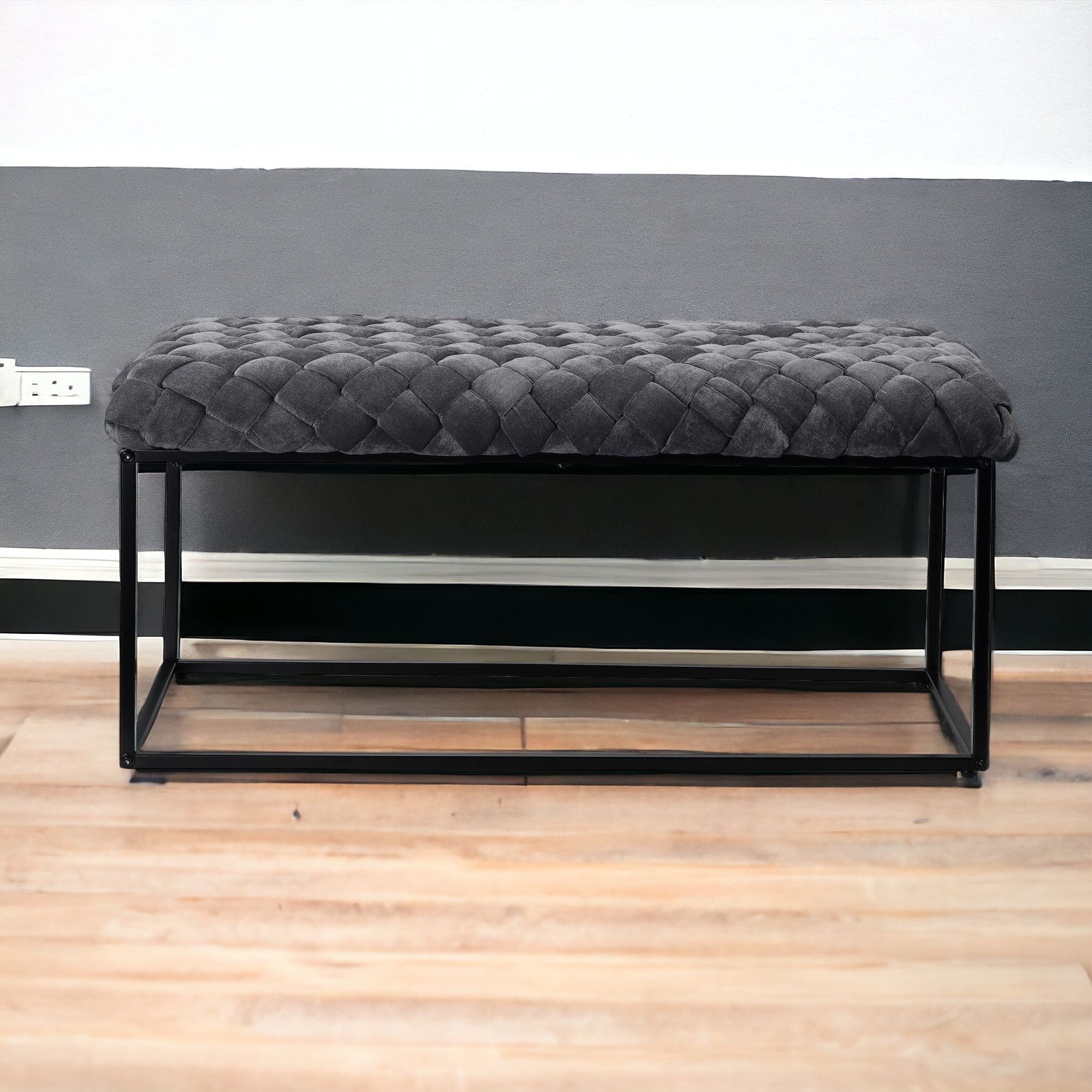 39" Black Upholstered Velvet Bench