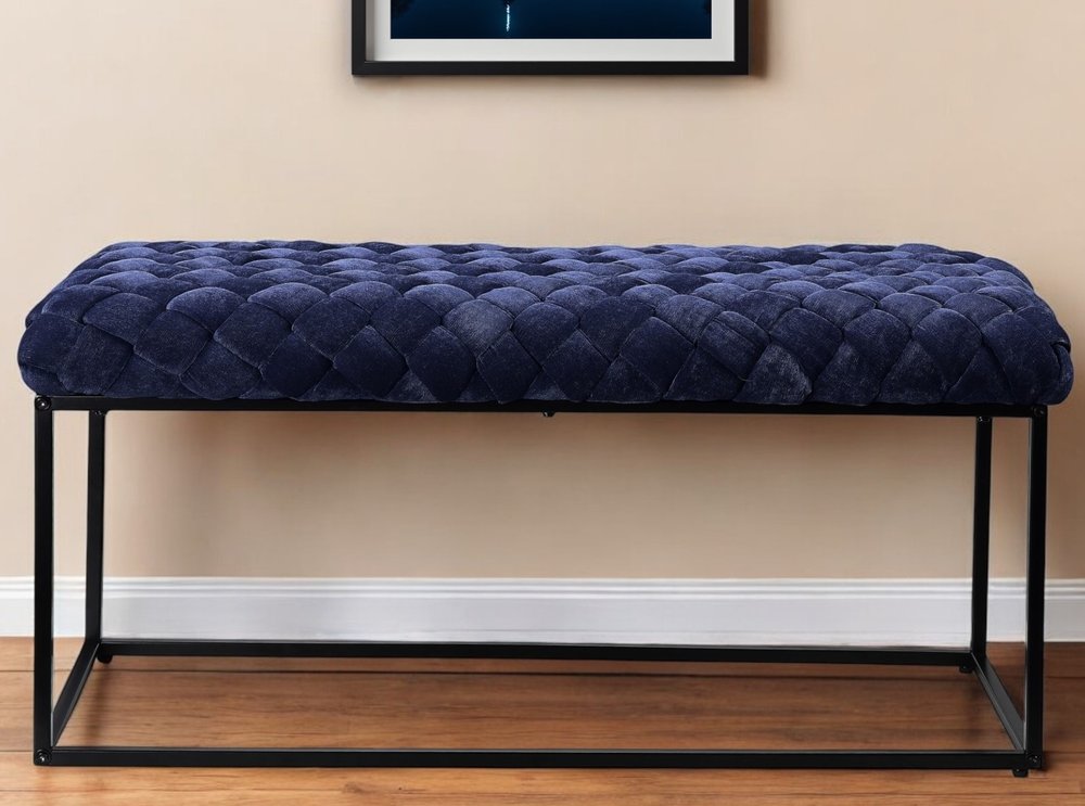 39" Black Velvet Upholstered Bench