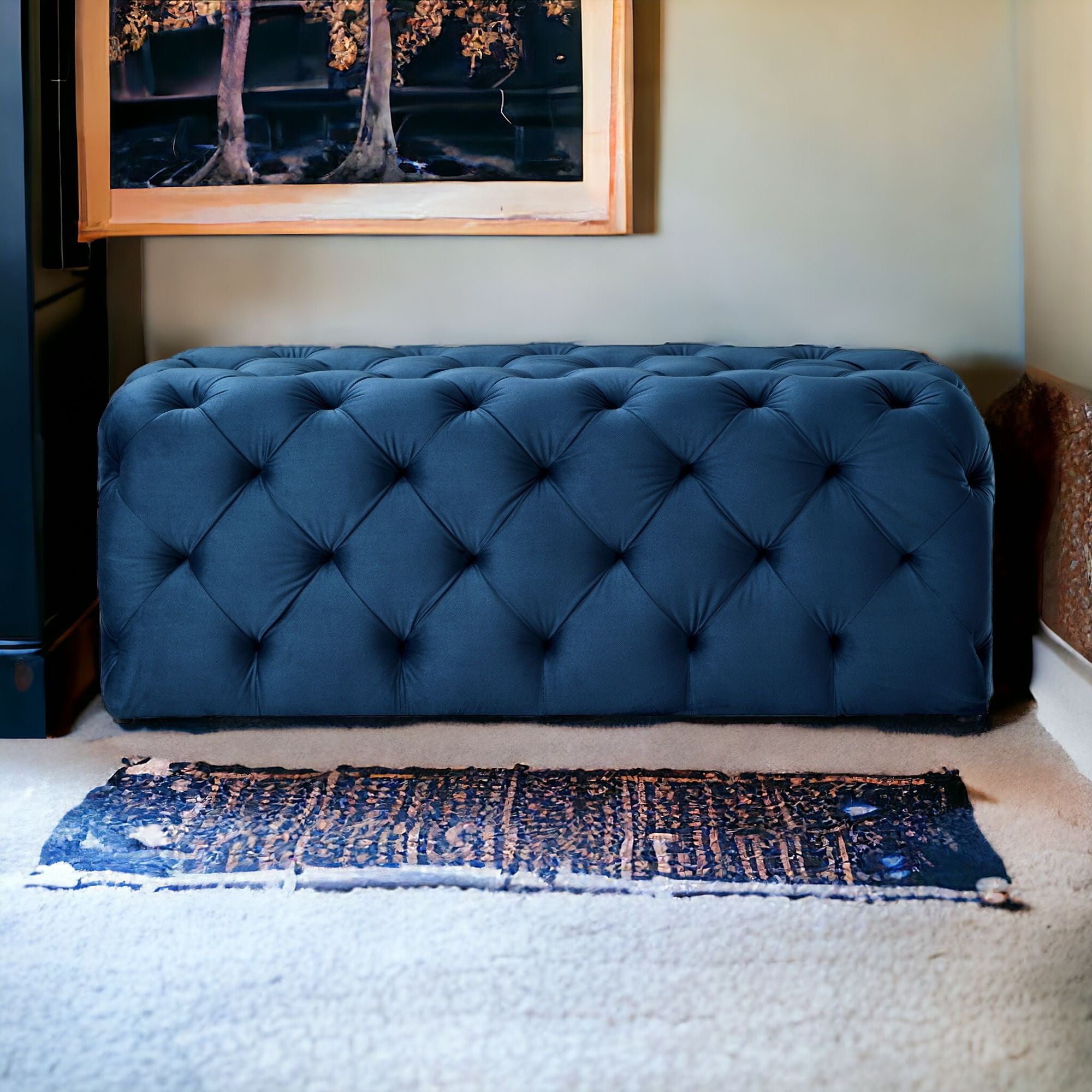 48" Light Gray And Black Upholstered Linen Bench