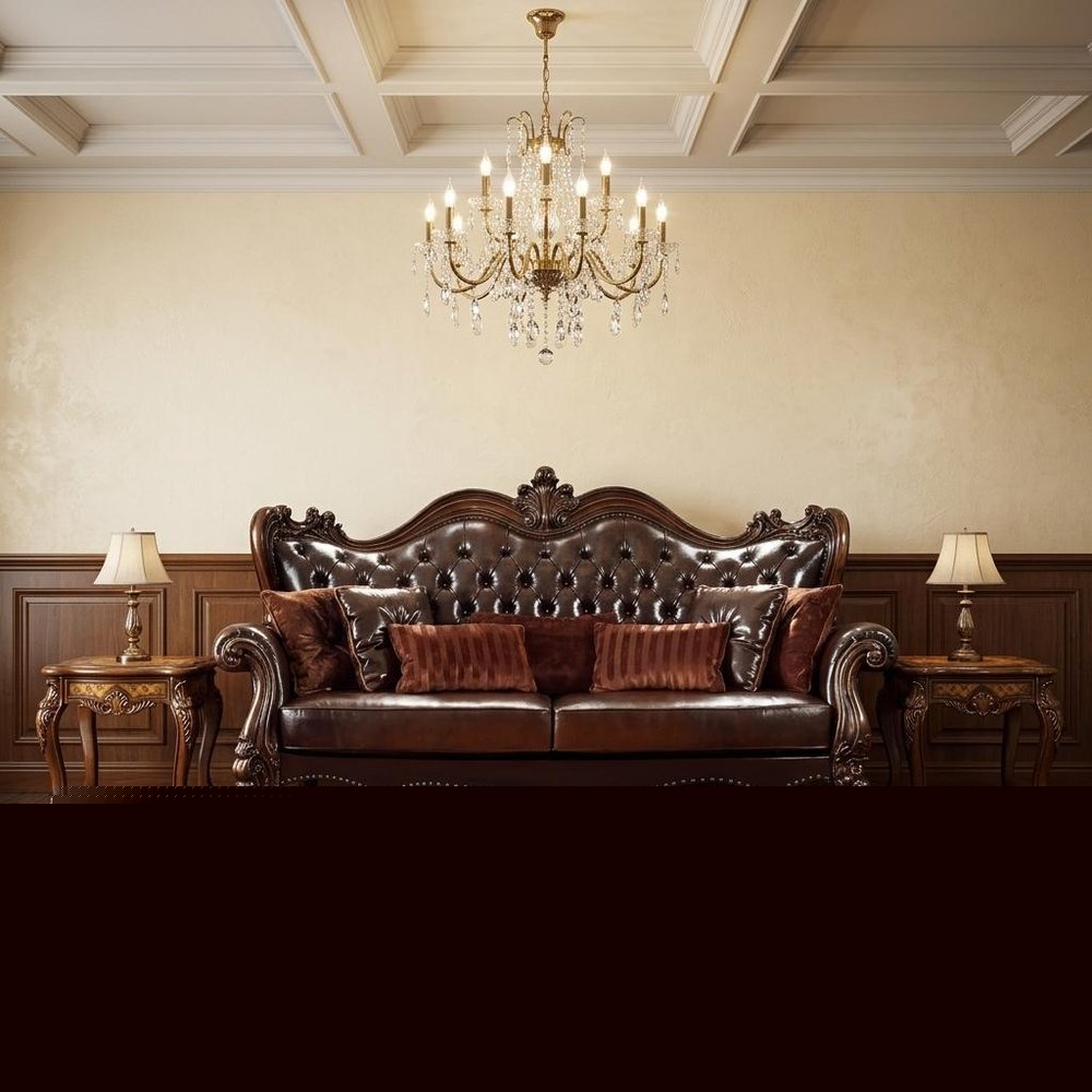 93" Brown Faux Leather Sofa And Toss Pillows With Burgundy Legs