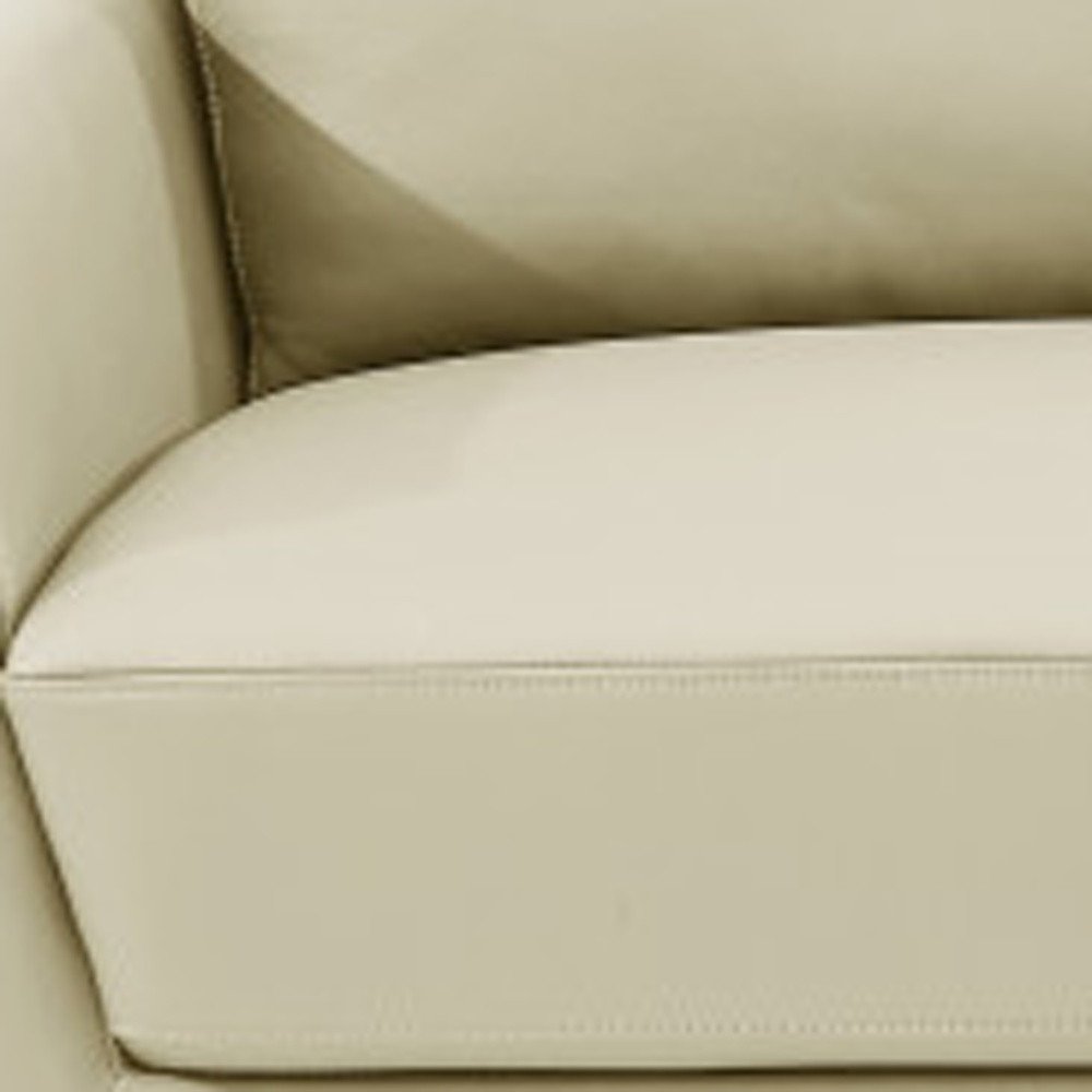 90" White Italian Leather Sofa With Gold Legs
