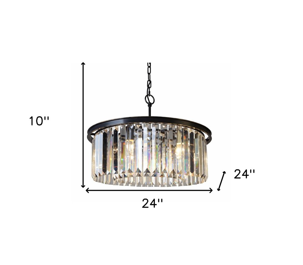 Black Unique Statement Six Light Metal and Crystal Glass Chandelier With Clear Shades