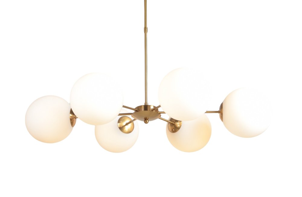 Brass Sputnik Six Light Metal Chandelier With White Shades