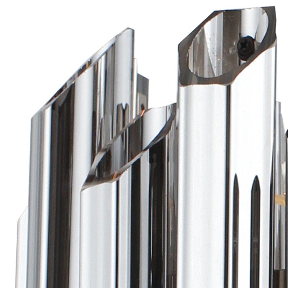 Silver Unique Statement Nine Light Metal and Beveled Glass Chandelier With Silver Shades