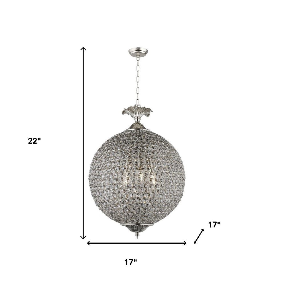 Silver Unique Statement Three Light Metal and Crystal Glass Chandelier With Clear Shades