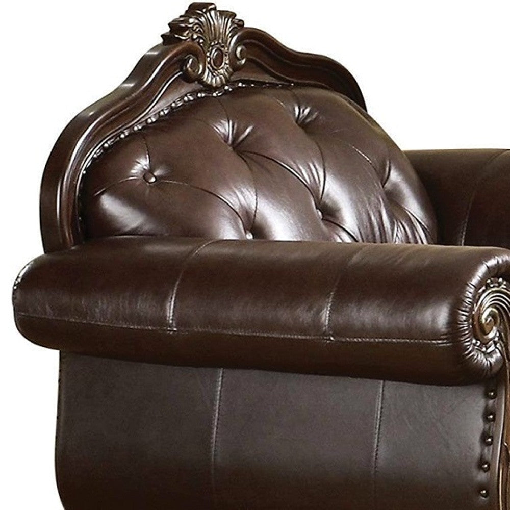 47" Espresso And Black Top Grain Leather Tufted Arm Chair