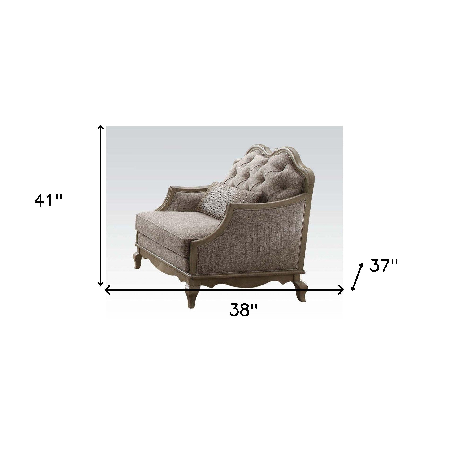 38" Beige and Taupe Fabric Tufted Chair and a Half And Toss Pillow