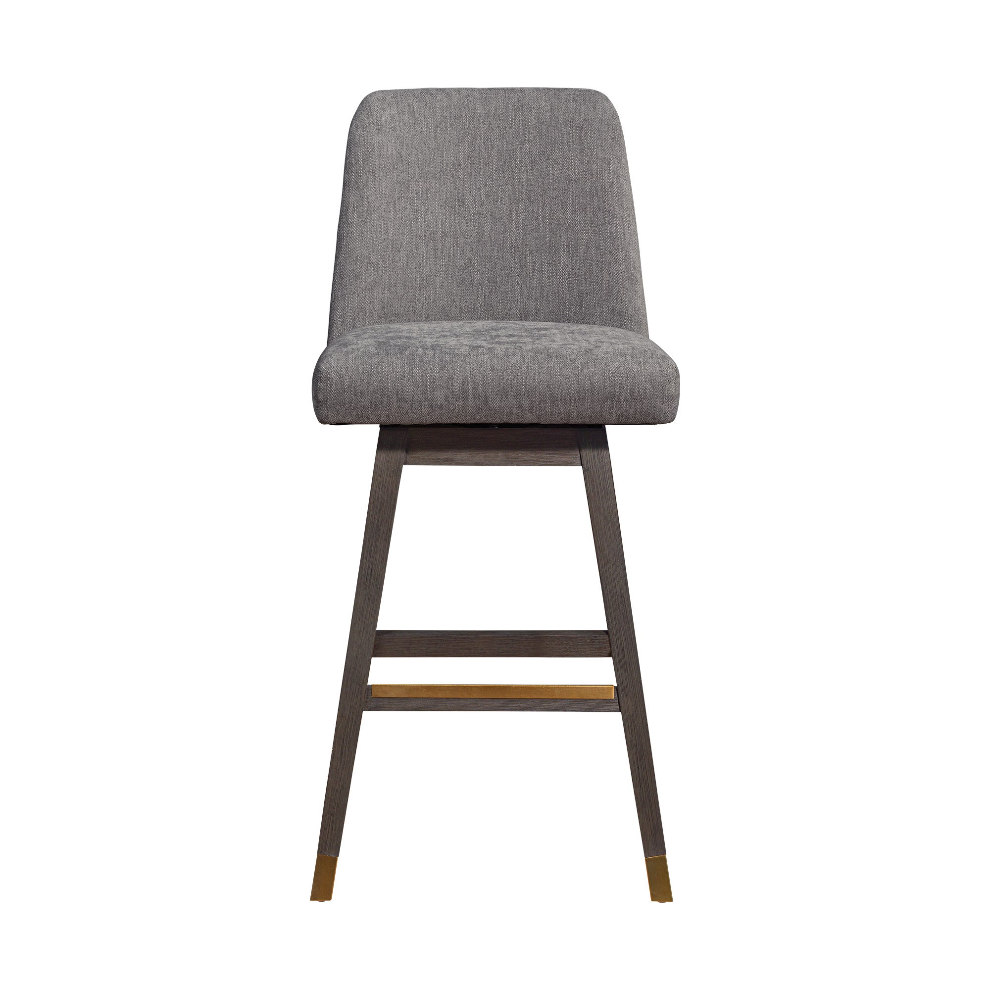 30" Gray And Brown Fabric And Solid Wood Bar Height Swivel Bar Chair