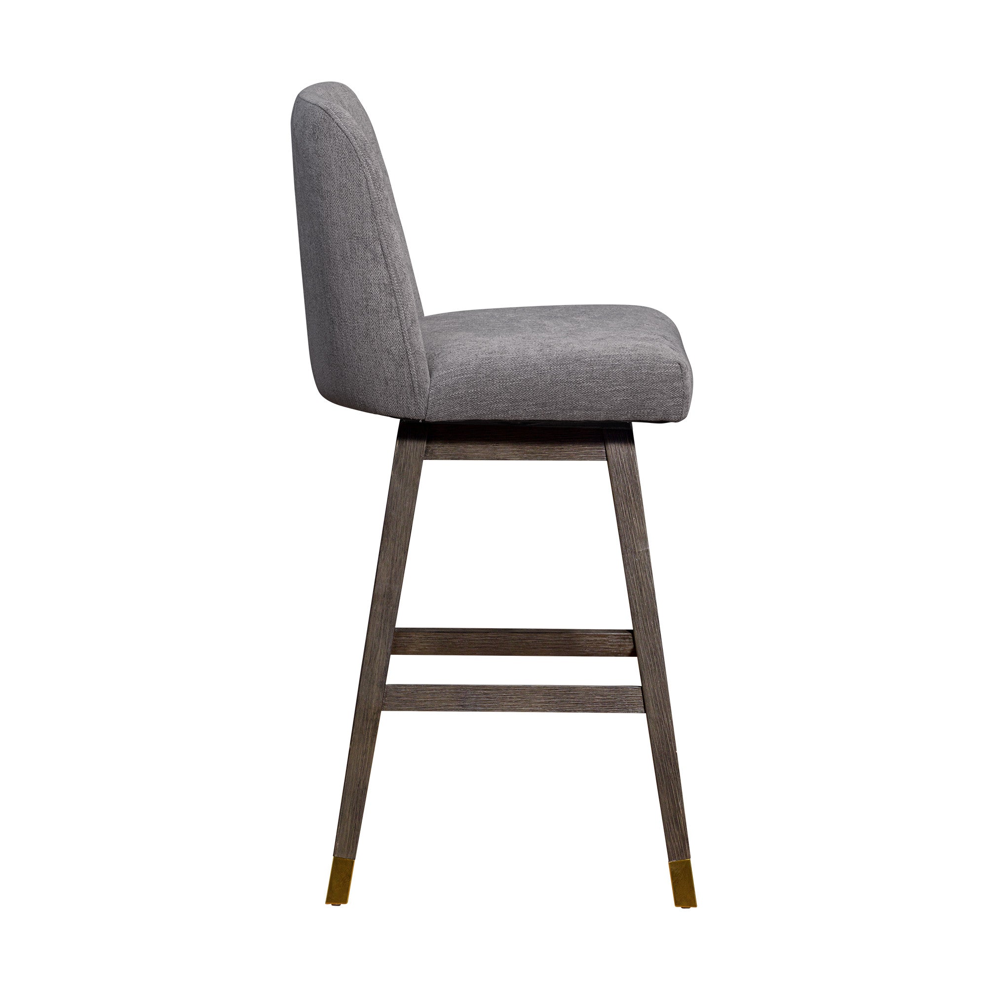 30" Gray And Brown Fabric And Solid Wood Bar Height Swivel Bar Chair