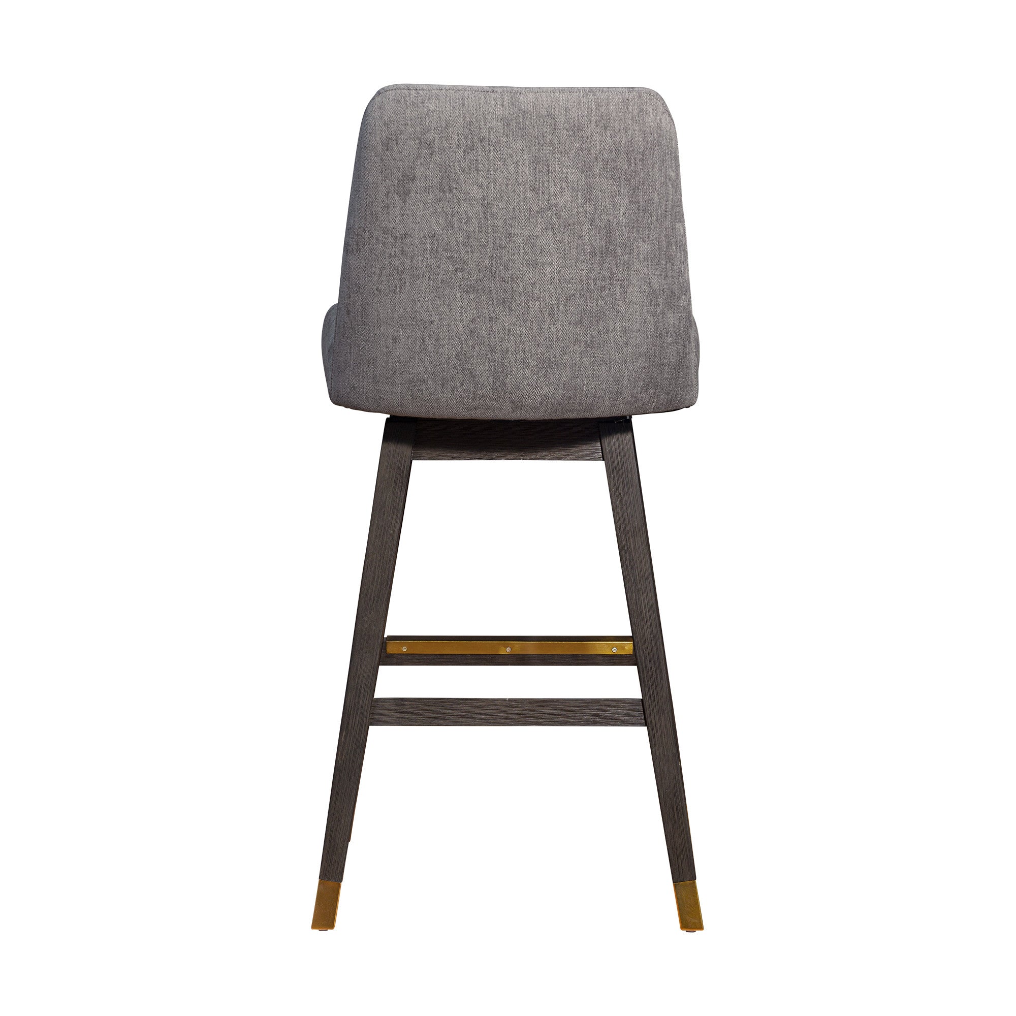 30" Gray And Brown Fabric And Solid Wood Bar Height Swivel Bar Chair