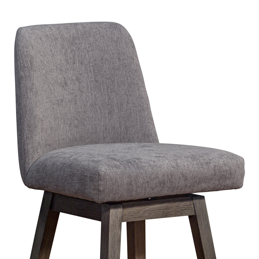 30" Gray And Brown Fabric And Solid Wood Bar Height Swivel Bar Chair