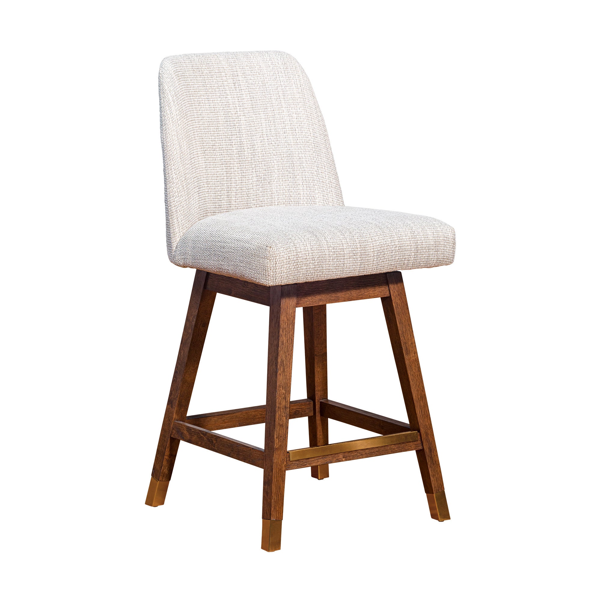 26" Beige And Brown Solid Wood Counter Height Swivel Bar Chair
