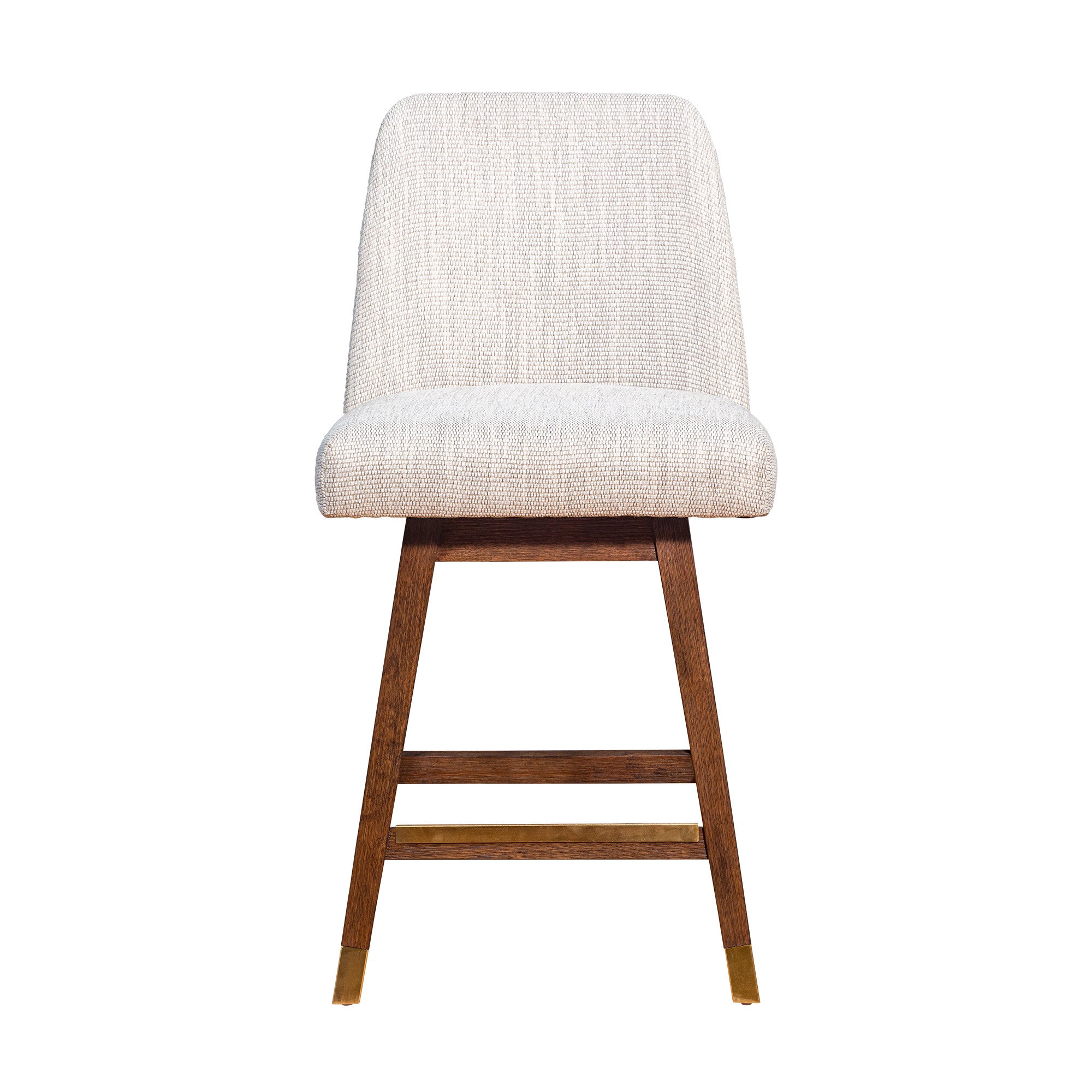 26" Beige And Brown Solid Wood Counter Height Swivel Bar Chair