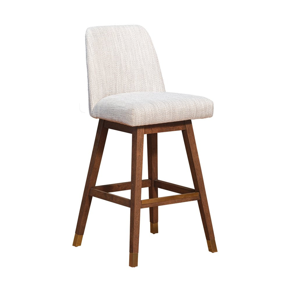 Beige and Brown Solid Wood Bar Height Swivel Bar Chair