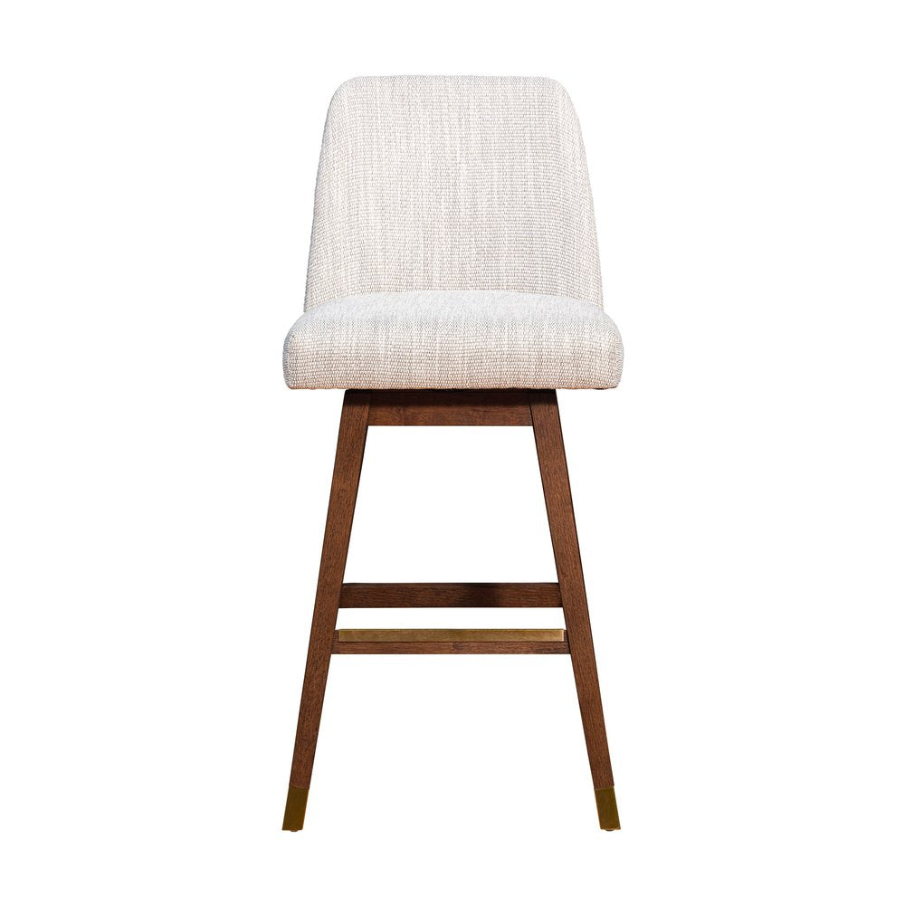 Beige and Brown Solid Wood Bar Height Swivel Bar Chair