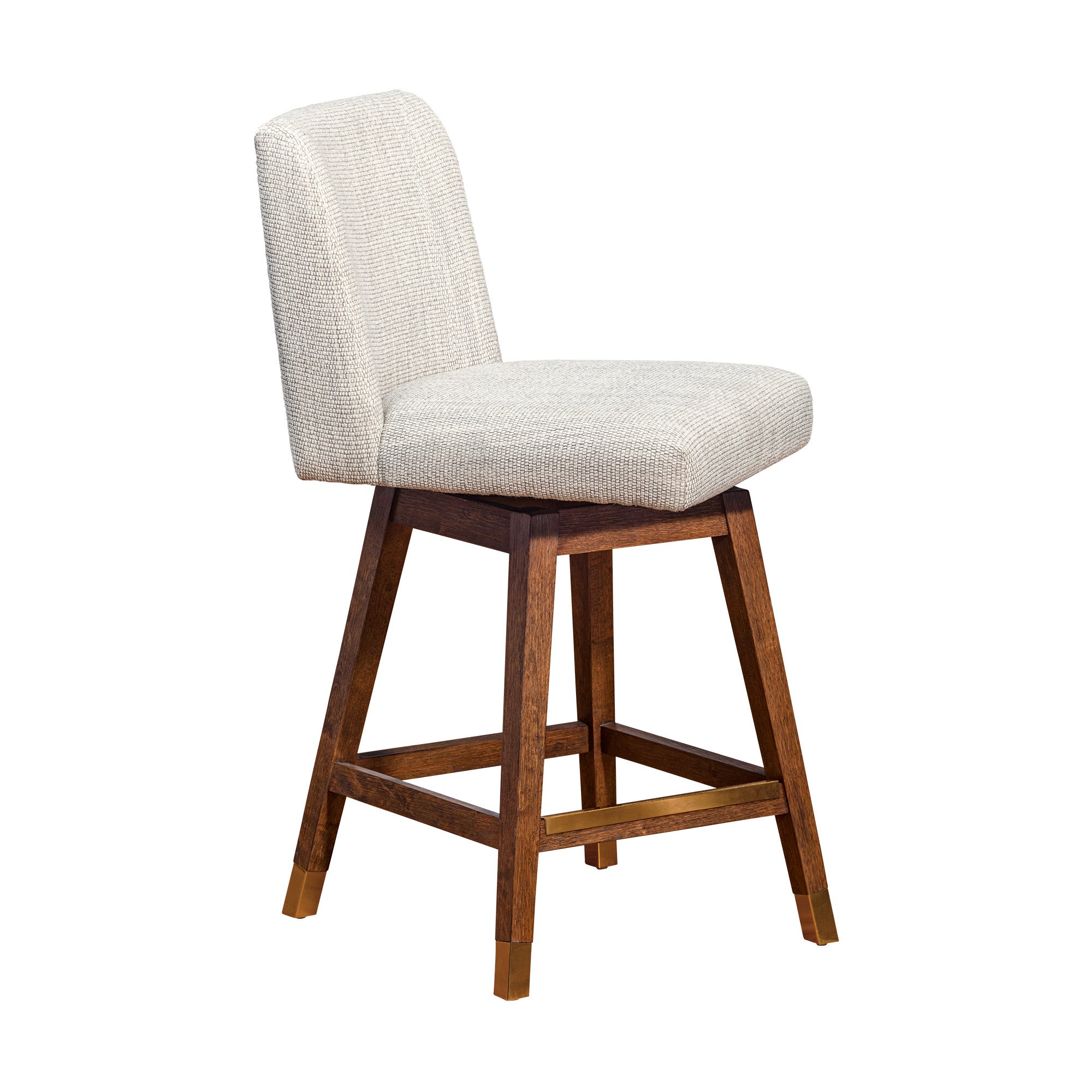 26" Beige And Brown Solid Wood Counter Height Swivel Bar Chair