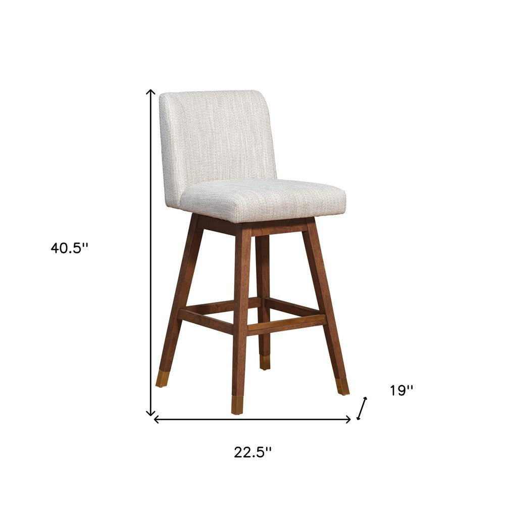30" Beige and Wood Brown Solid Wood Bar Height Swivel Bar Chair