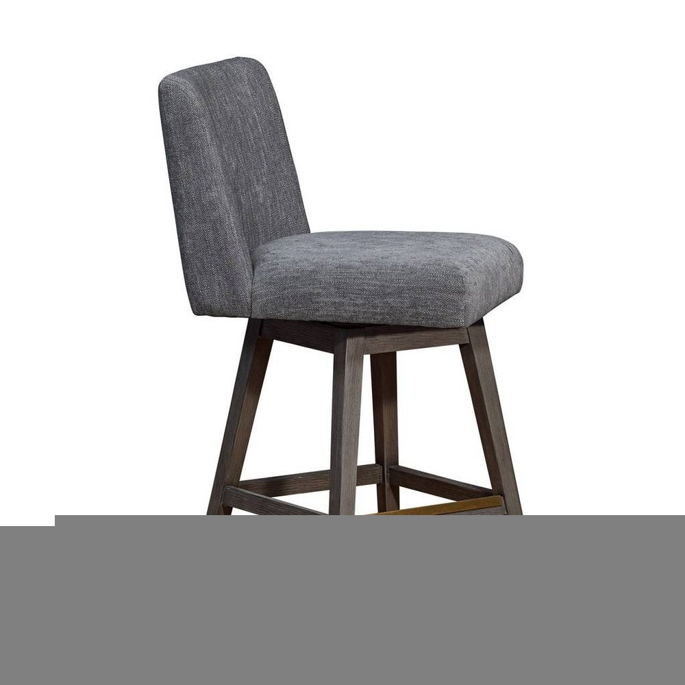 26" Gray and Brown Solid Wood Counter Height Swivel Bar Chair