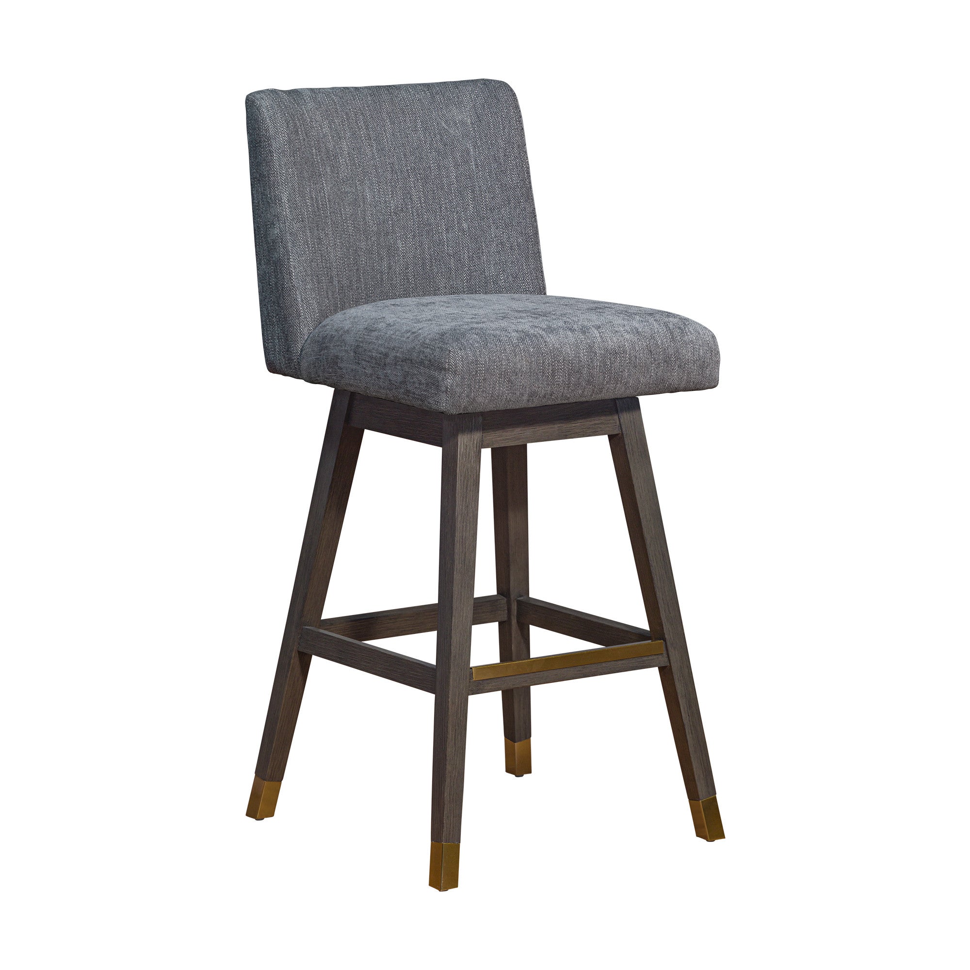 30" Gray And Brown Solid Wood Bar Height Swivel Bar Chair