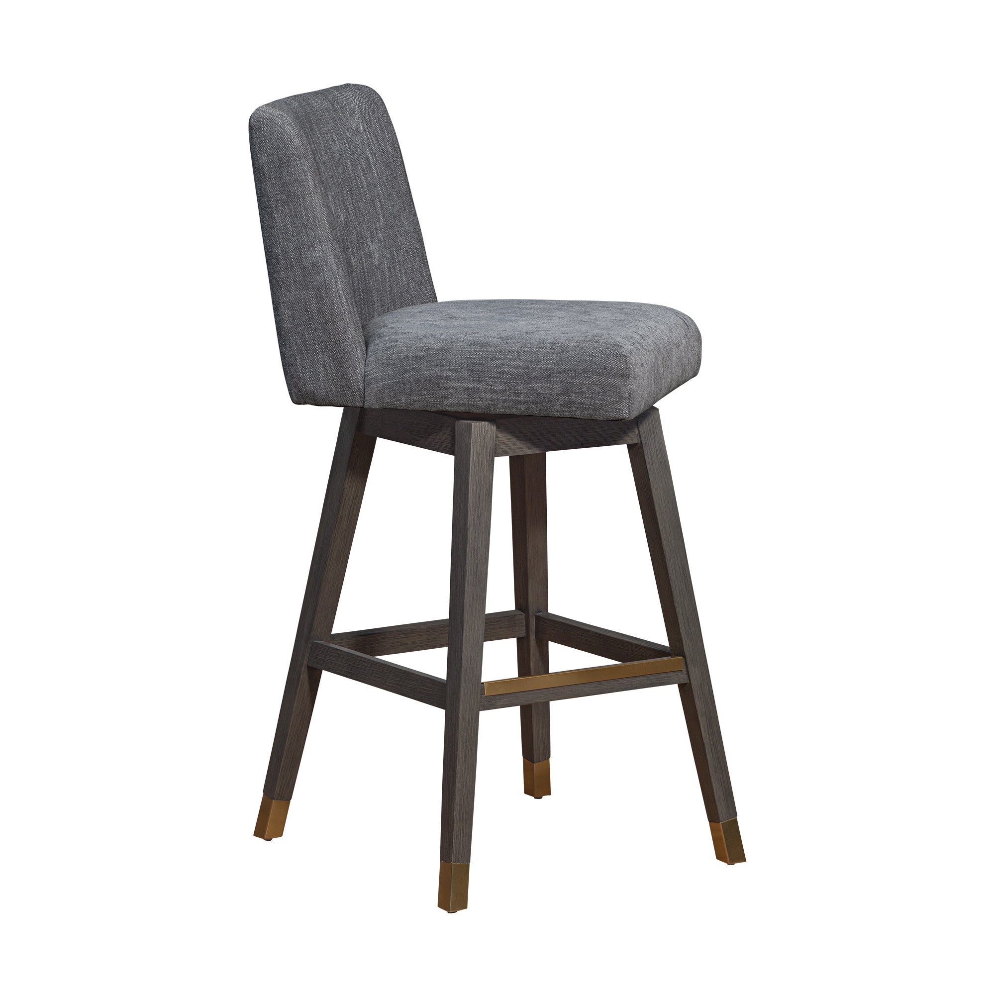 30" Gray And Brown Solid Wood Bar Height Swivel Bar Chair