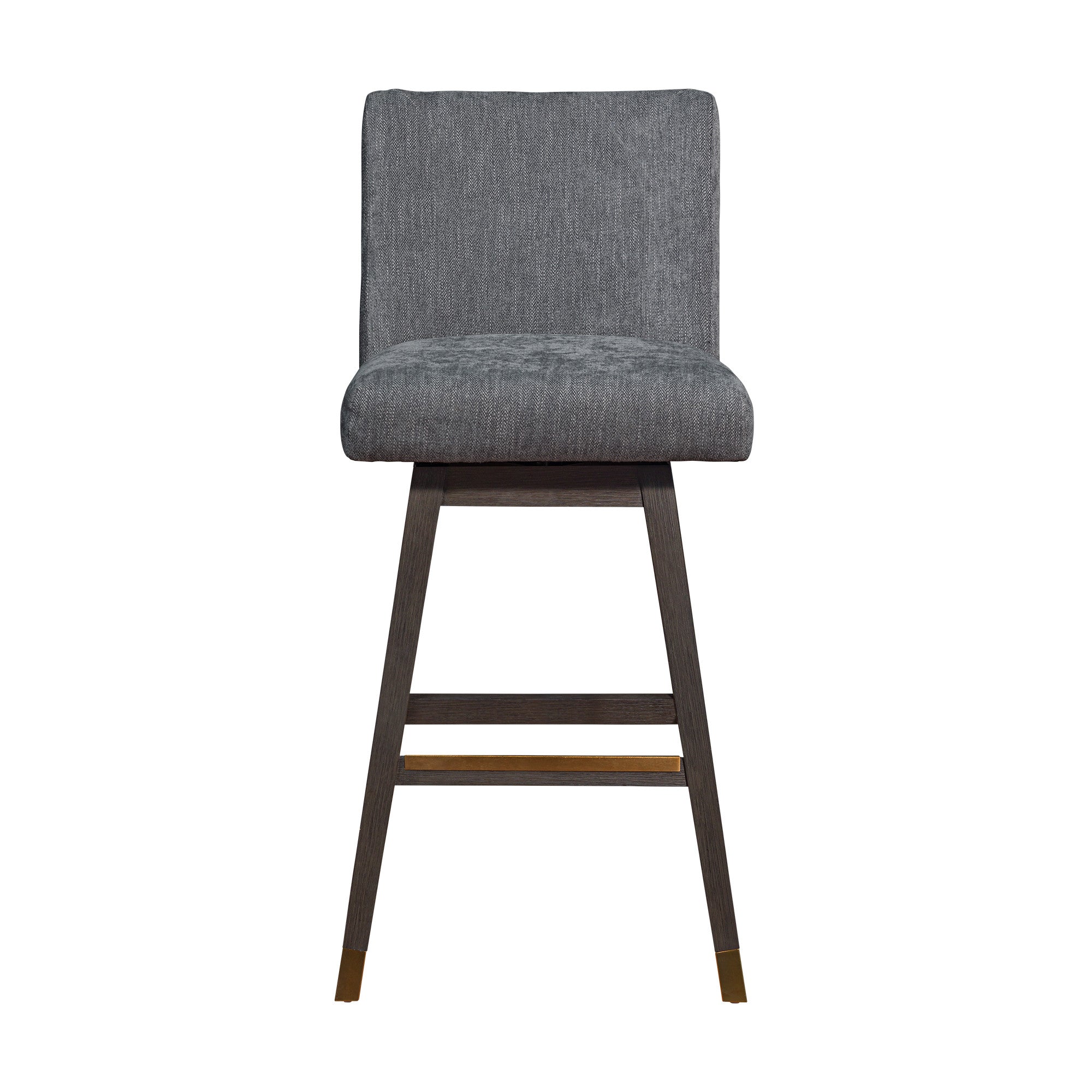 30" Gray And Brown Solid Wood Bar Height Swivel Bar Chair