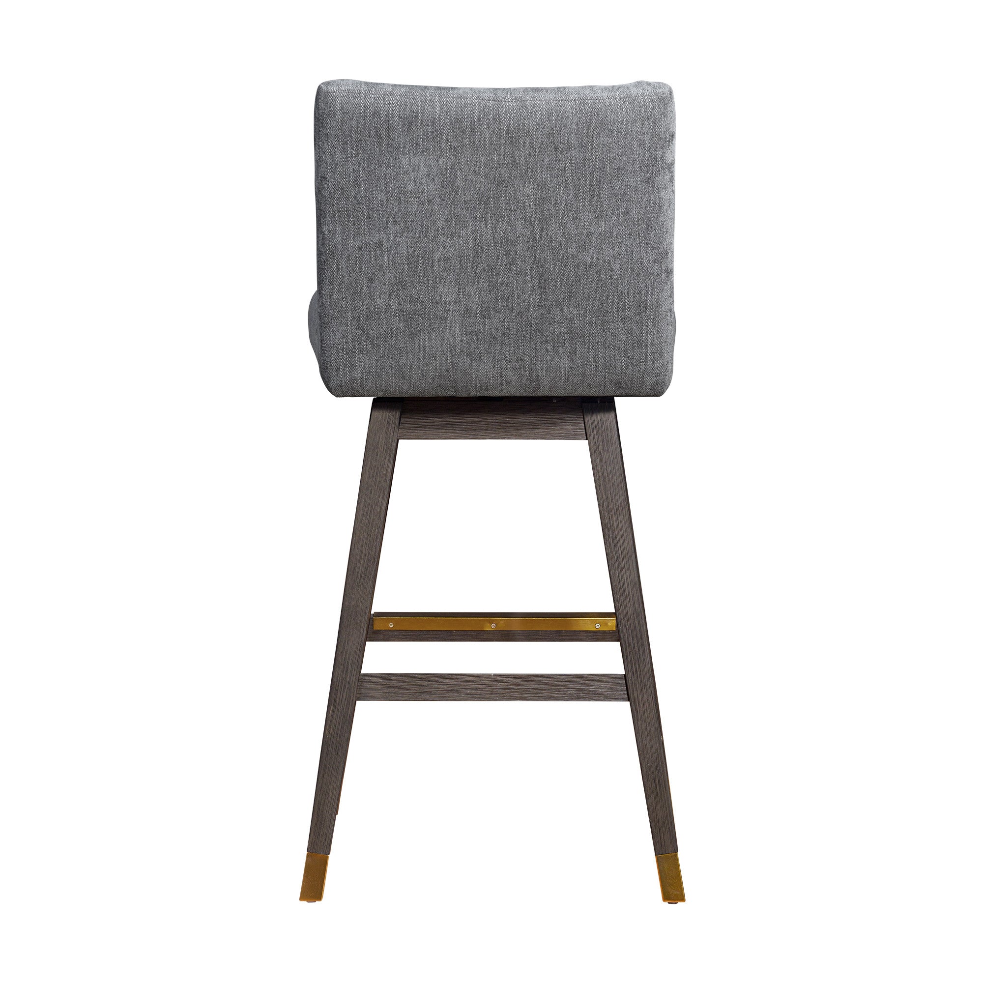 30" Gray And Brown Solid Wood Bar Height Swivel Bar Chair