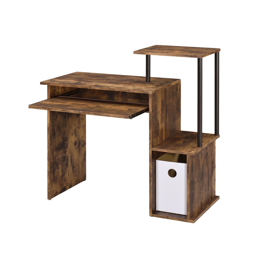 37" Oak and Black Wood and Metal Computer Desk