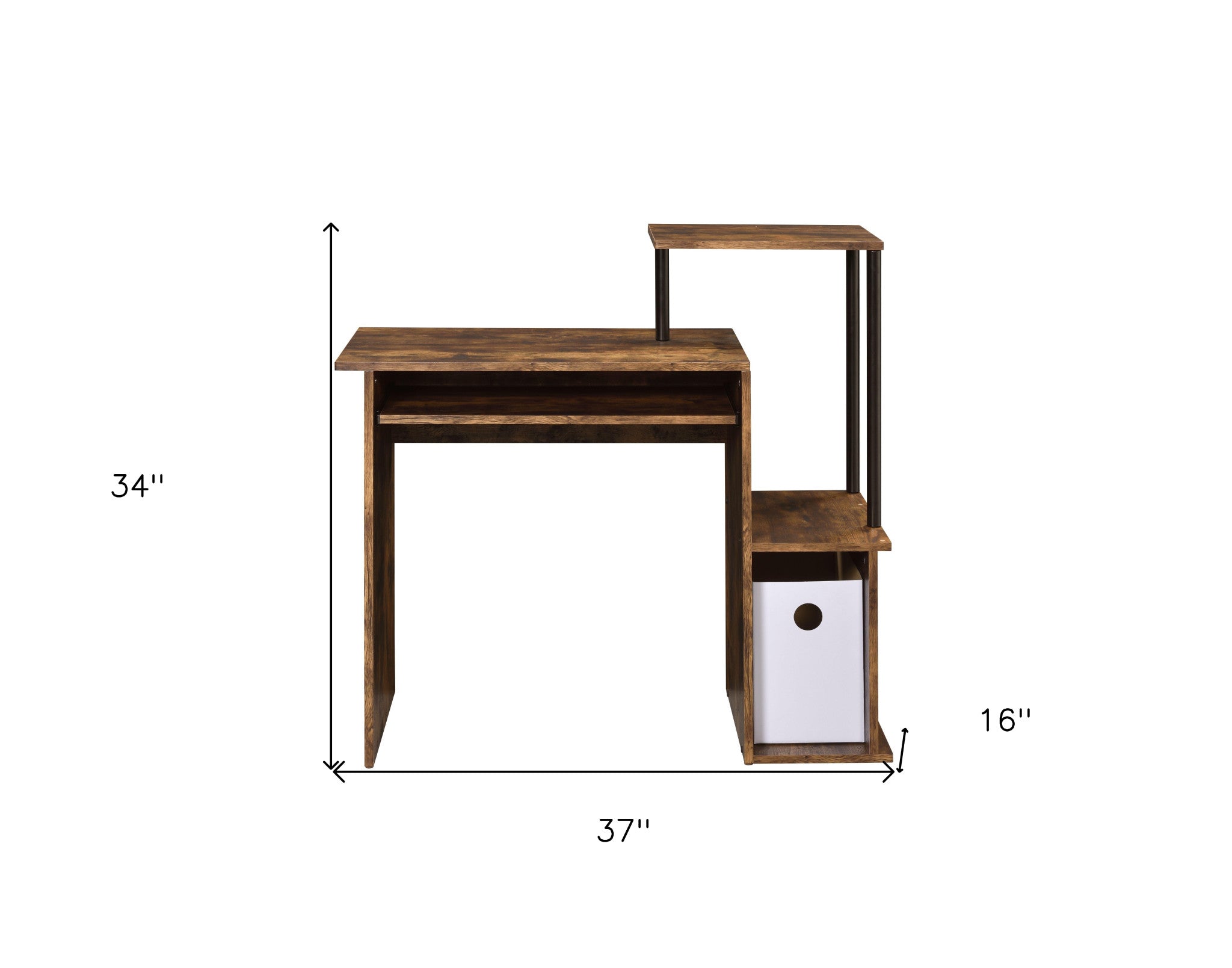 37" Oak and Black Wood and Metal Computer Desk
