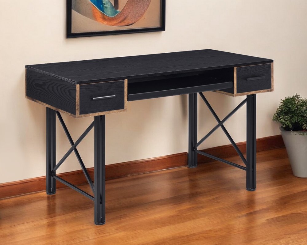 47" Black Computer Desk With Two Drawers