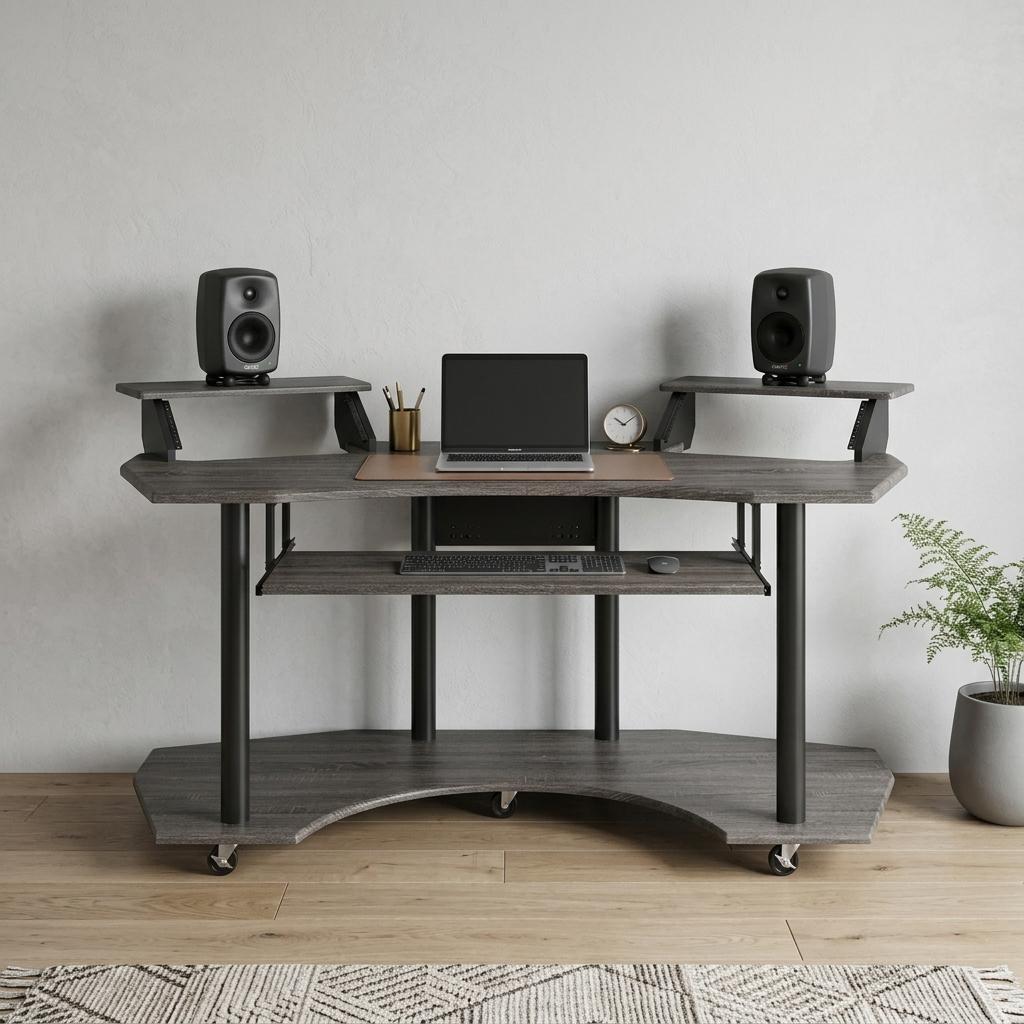 71" Dark Gray and Black Music Recording Studio Desk