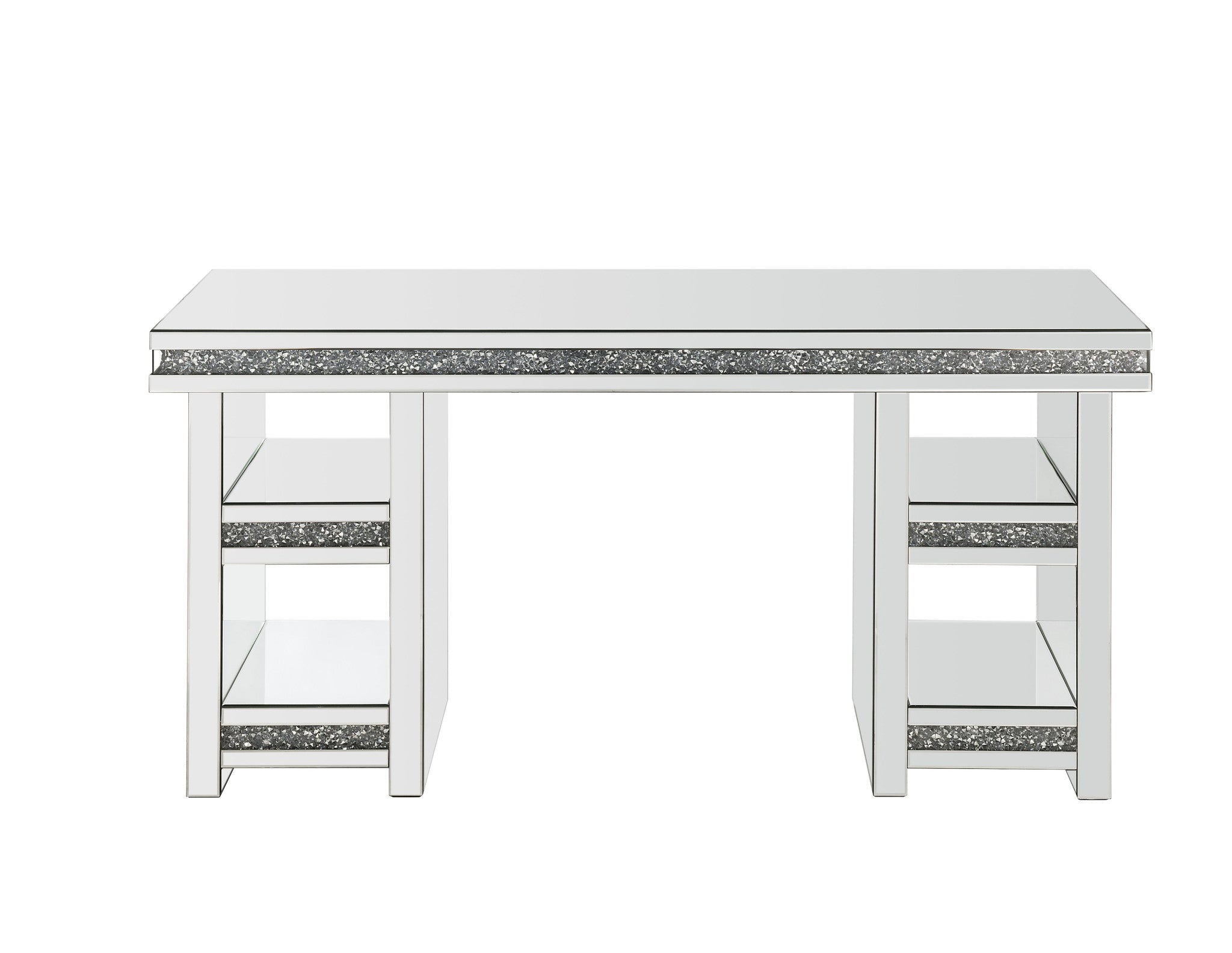59" Clear Glass Mirrored Writing Desk
