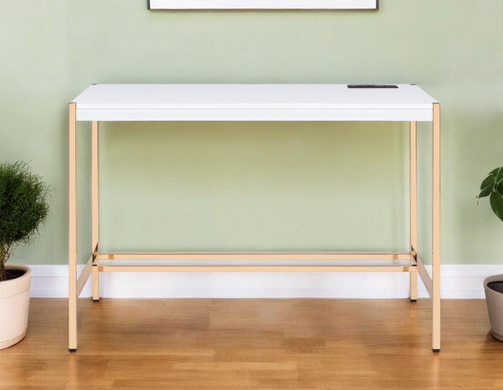 42" White and Gold Writing Desk