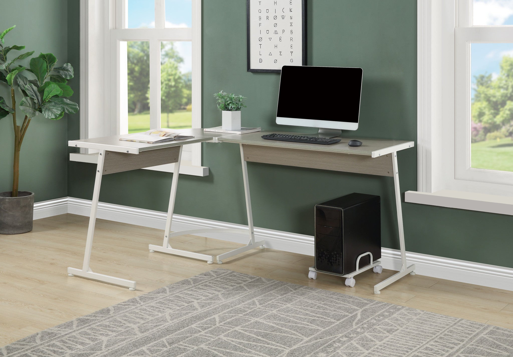 58" Gray and White L Shape Computer Desk