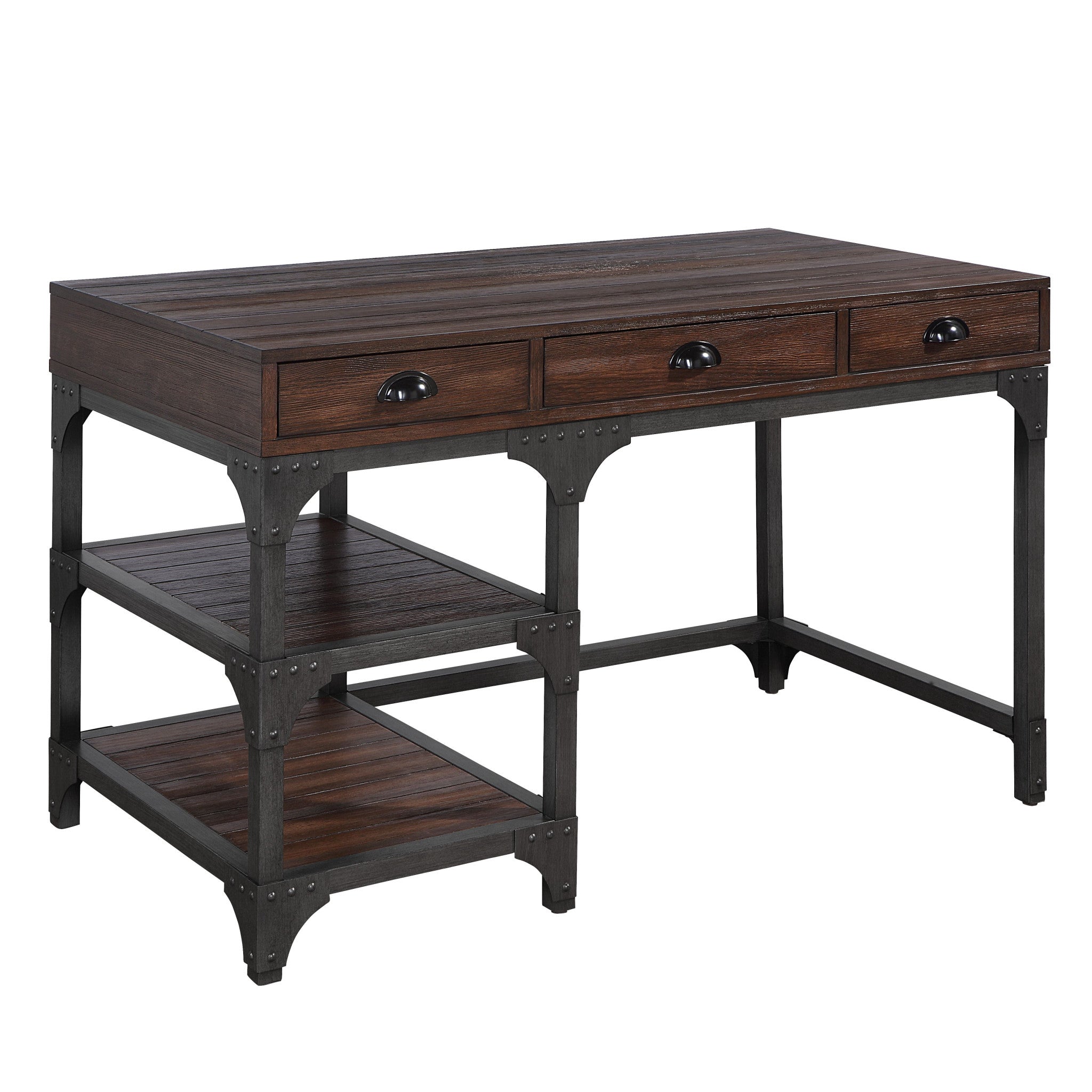 47" Espresso and Gray Writing Desk With Three Drawers