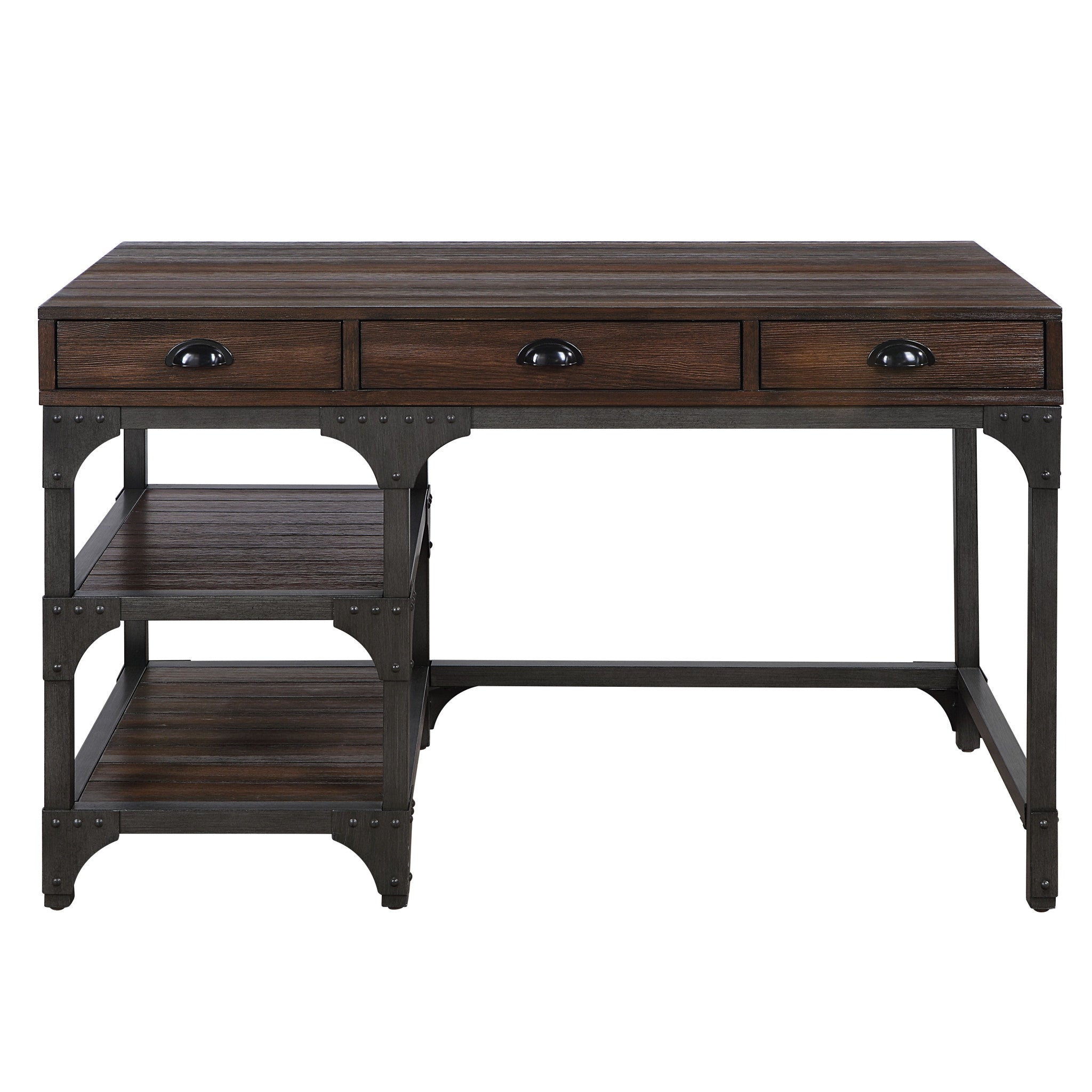 47" Espresso and Gray Writing Desk With Three Drawers