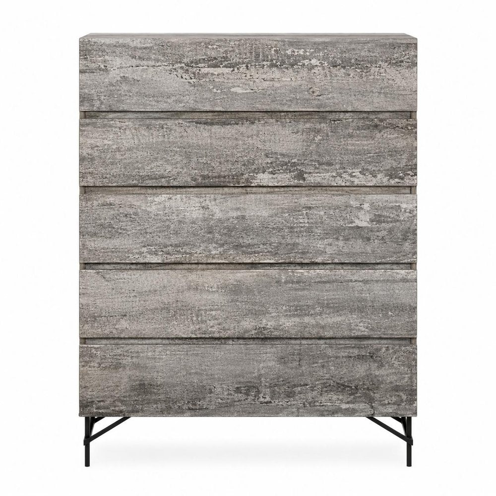 33" Black And Gray Wood Five Drawer Dresser