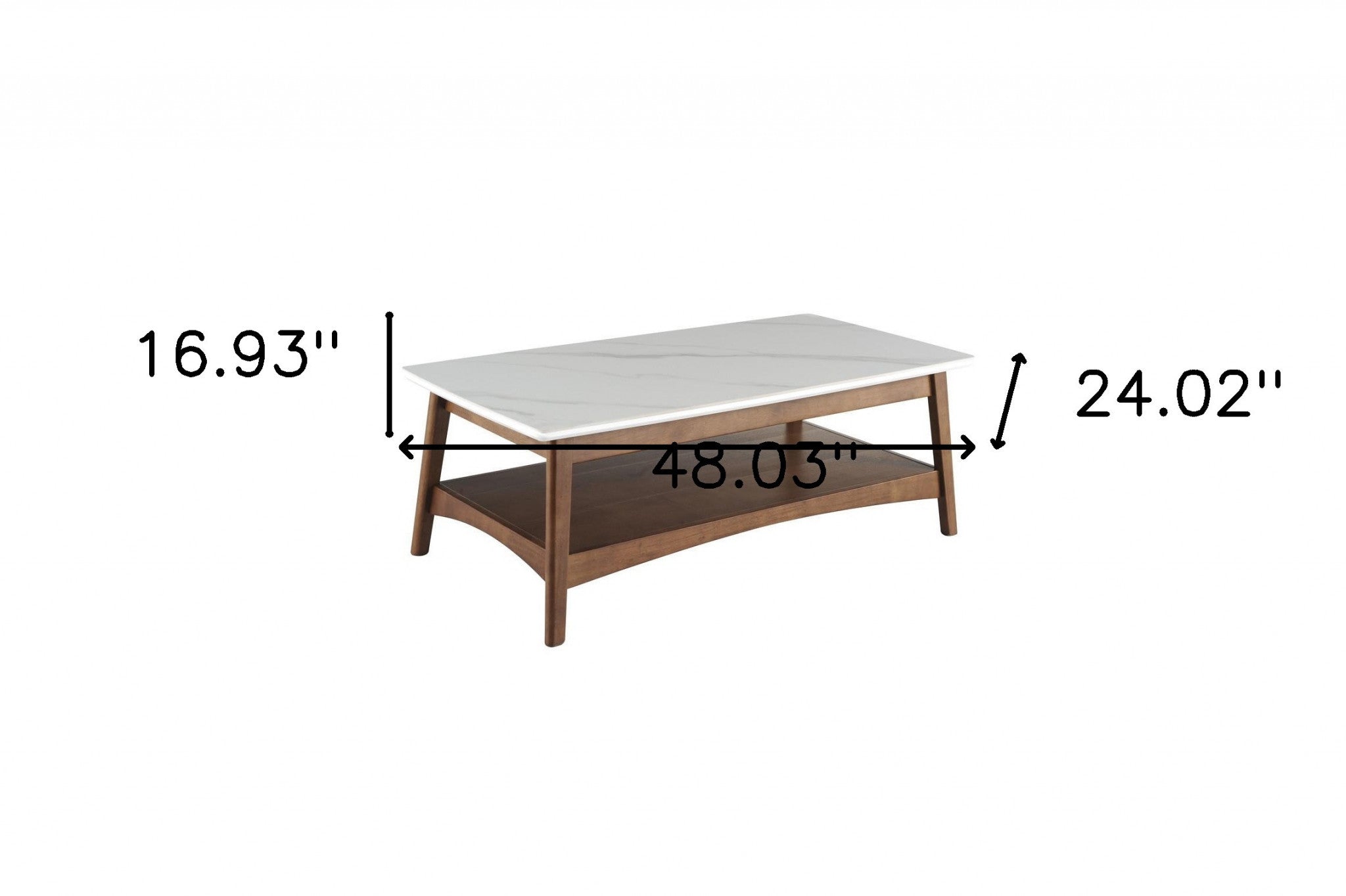 48" White and Brown Sintered Stone and Wood Coffee Table With Shelf