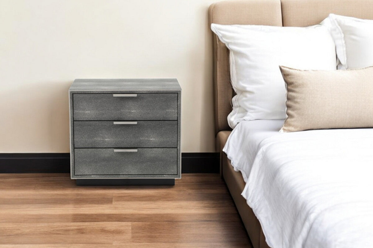 22" Gray Solid and Manufactured Wood Shagreen Three Drawer Nightstand